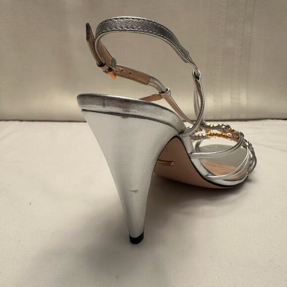 Gucci Multi-colored Jeweled Silver Sandals - Size 38-1/2 (38+) - Picture 5 of 11